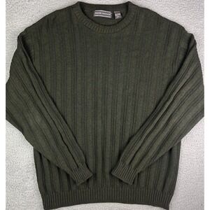 Vintage David Taylor Sweater Mens 2XL Green Knit Ribbed Crewneck Made In USA